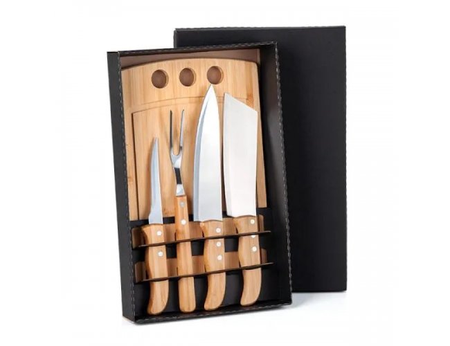 Kit Para Churrasco / Cozinha Em Bambu / Inox - 5 Ps ME-21543